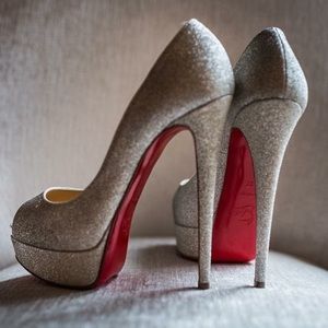 Christian Louboutin Lady Peep in Silver Glitter